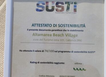 Altamarea Beach Village ottiene il giudizio “Ottimo” nel Rating SUSTI