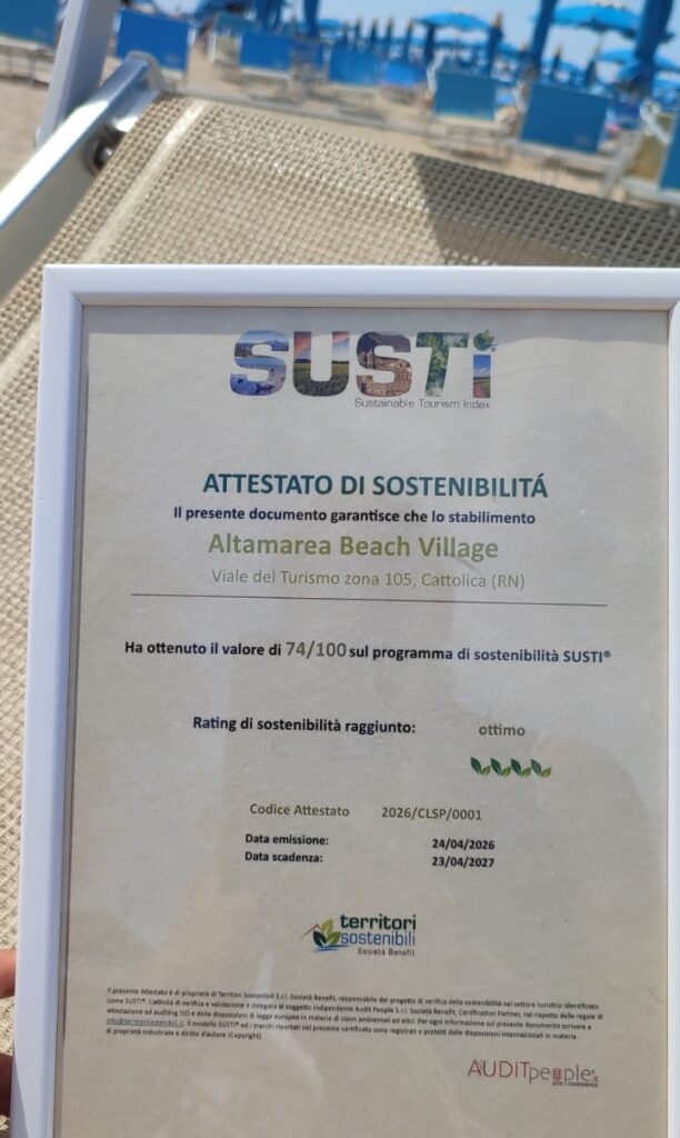 Altamarea Beach Village ottiene il giudizio &ldquo;Ottimo&rdquo; nel Rating SUSTI